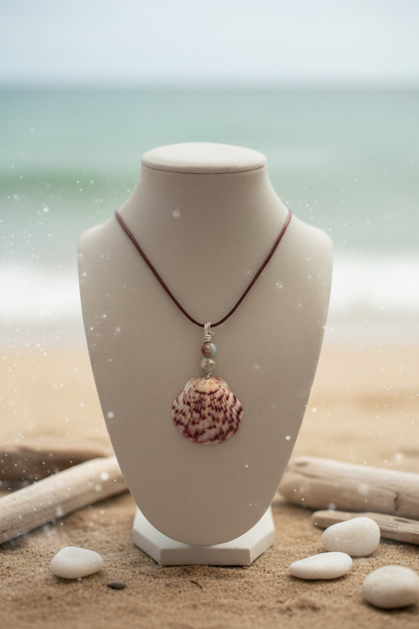 Purple Princess Calico Scallop Shell  Bead Necklace