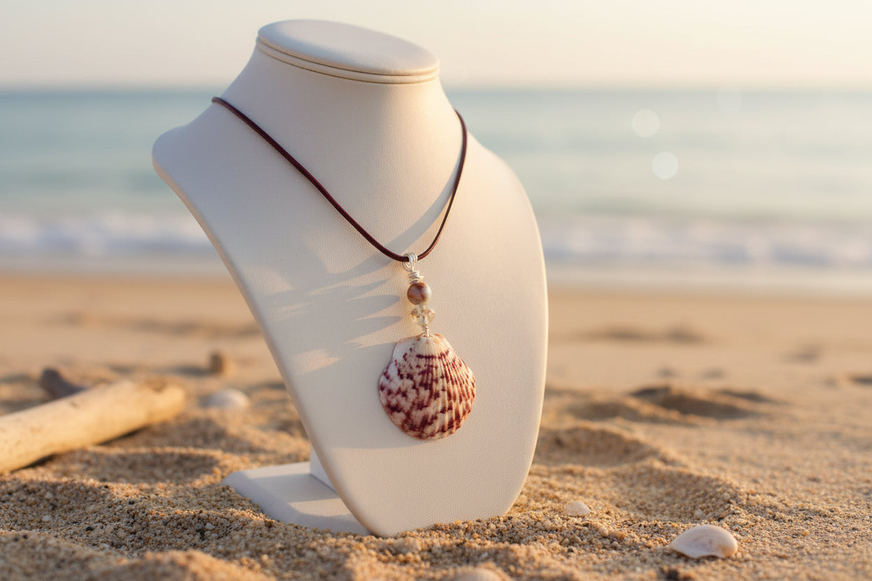 Purple Princess Calico Scallop Shell  Bead Necklace