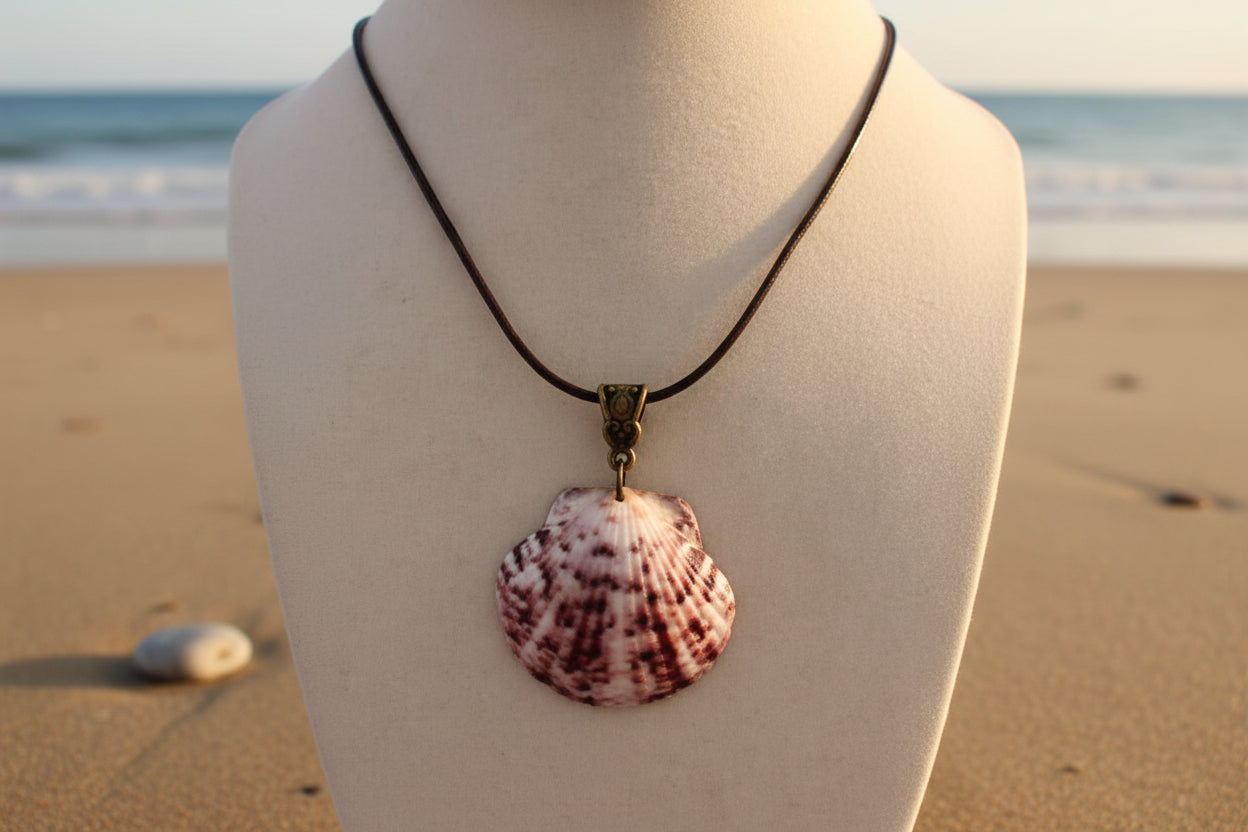 Reign Treasure purple Calaco Scallop Shell Bronze Bail Necklace