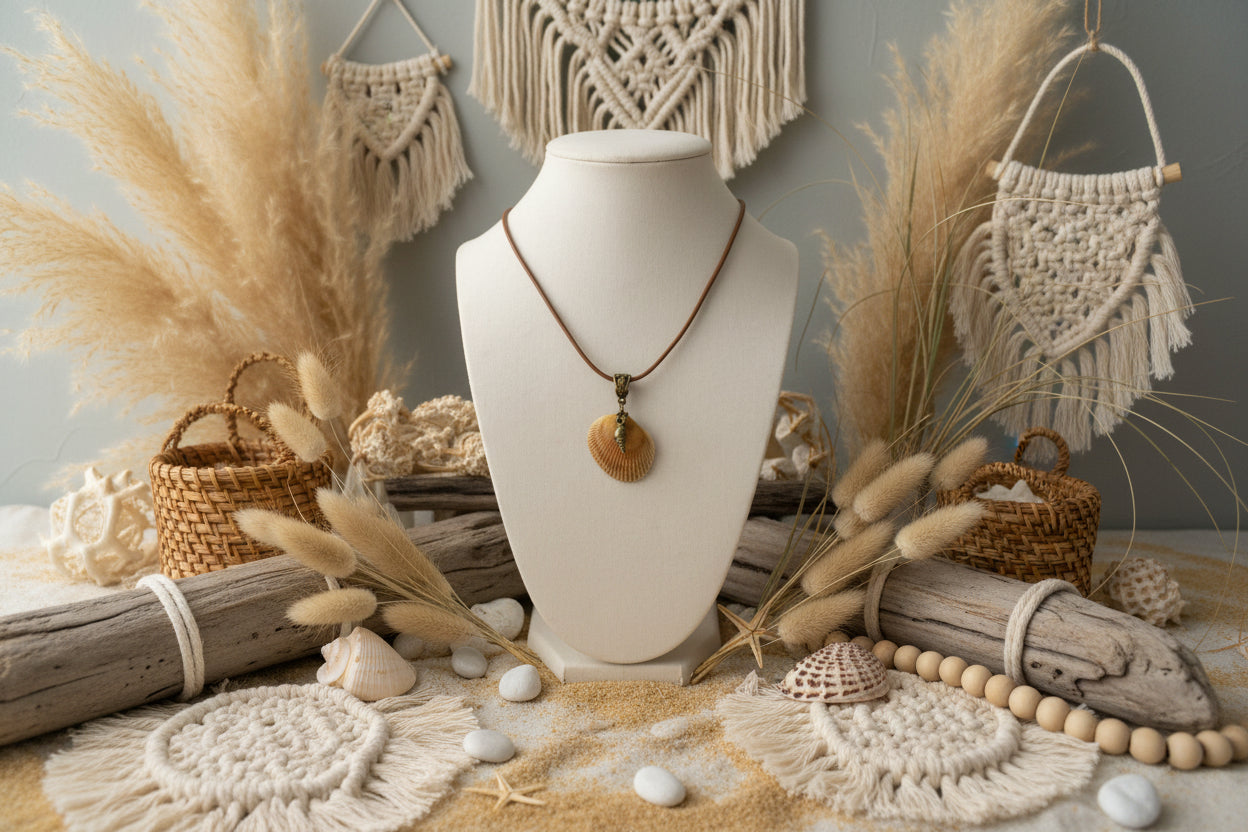 Bohemian Groove Amber-Toned Seashell Necklace