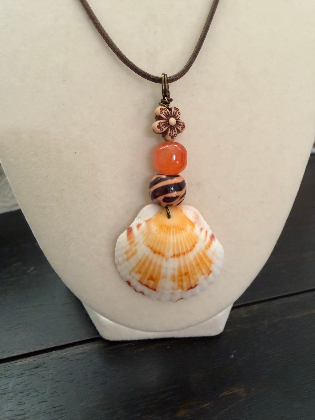 Sunbaked Scallop Carnelian Boho Leather Cord Necklace