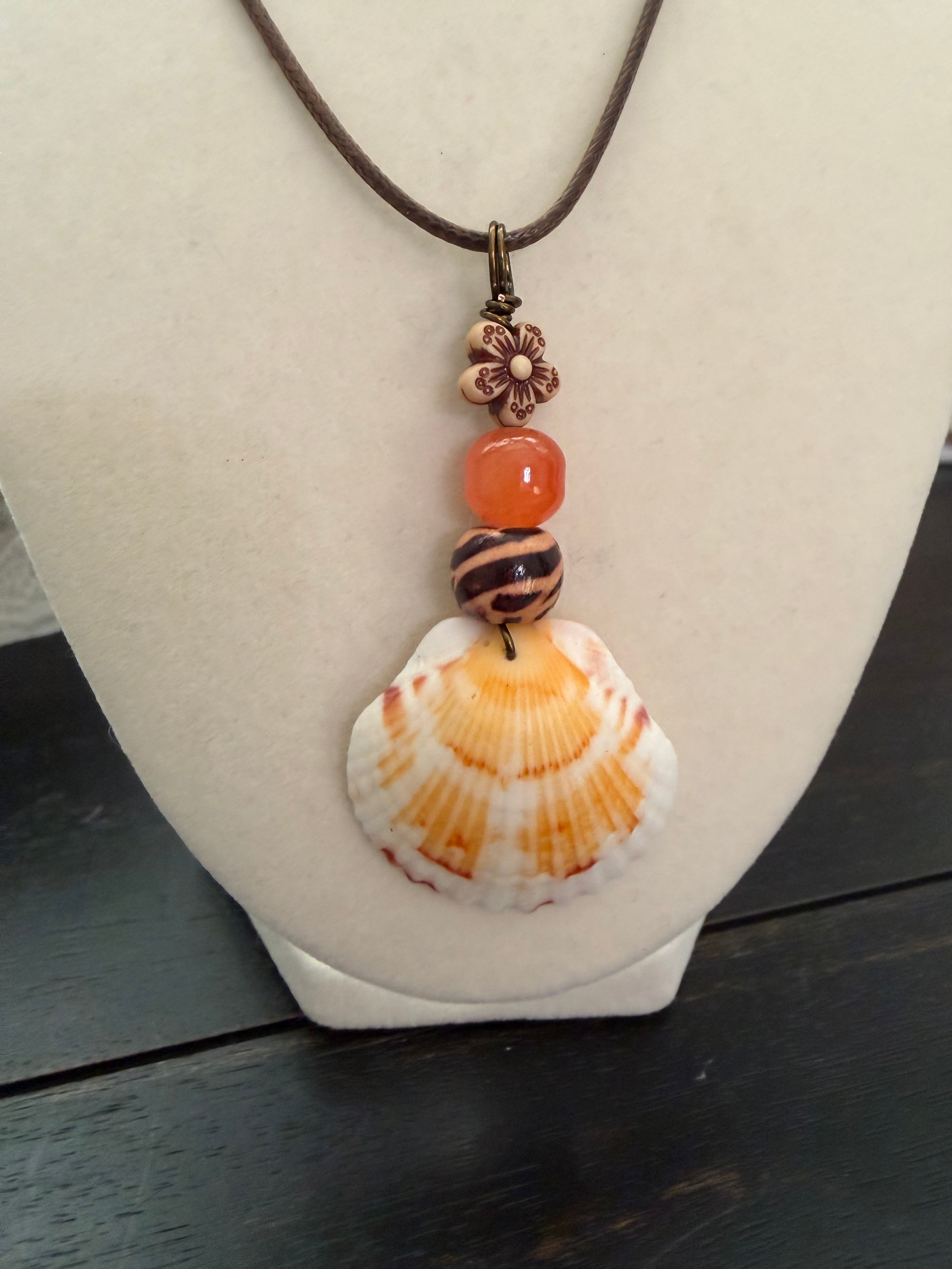 Sunbaked Scallop Carnelian Boho Leather Cord Necklace