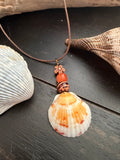 Sunbaked Scallop Carnelian Boho Leather Cord Necklace