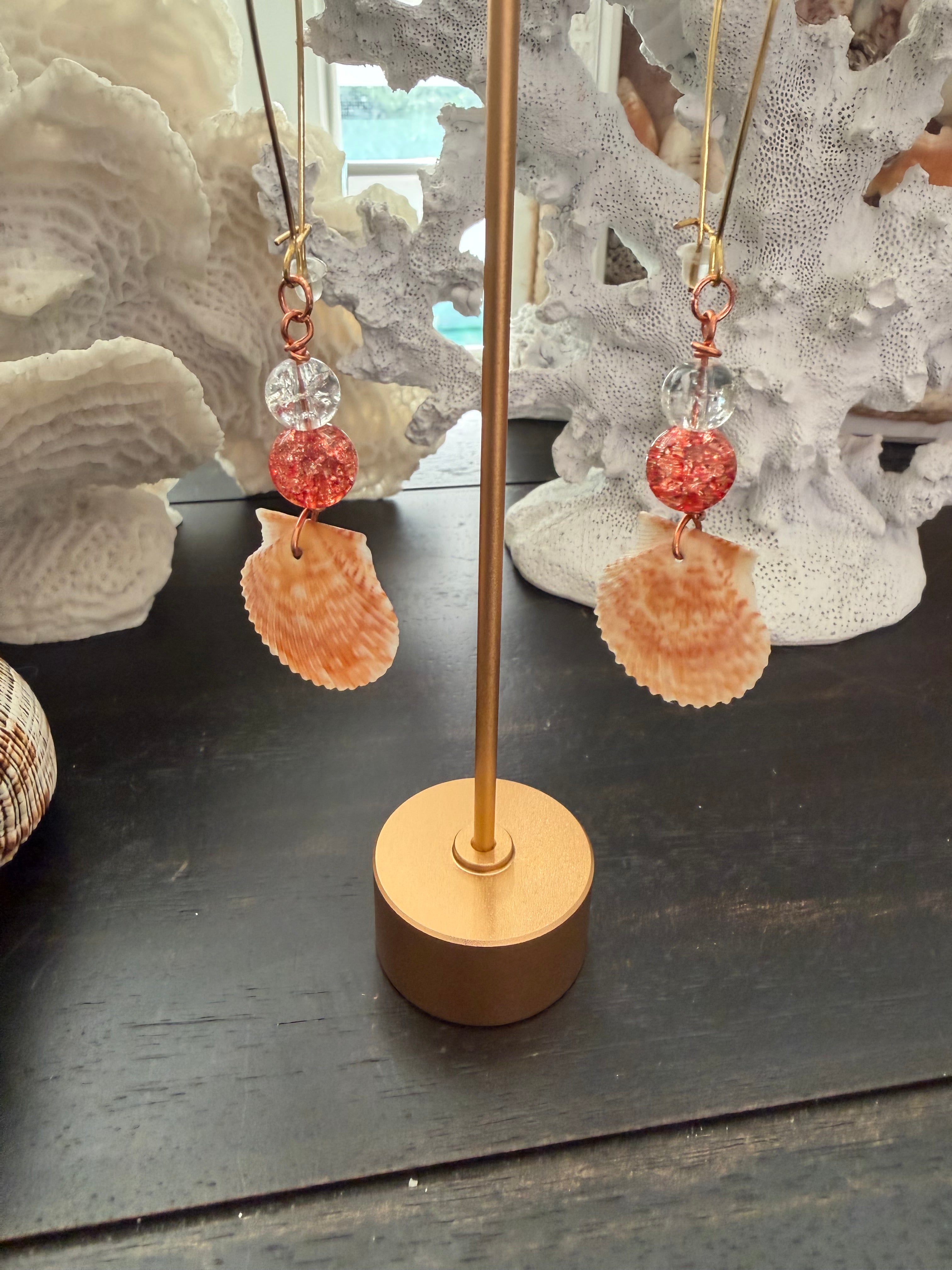 Tangerine Sweetness Orange Calico Scallop Copper Wire Earrings