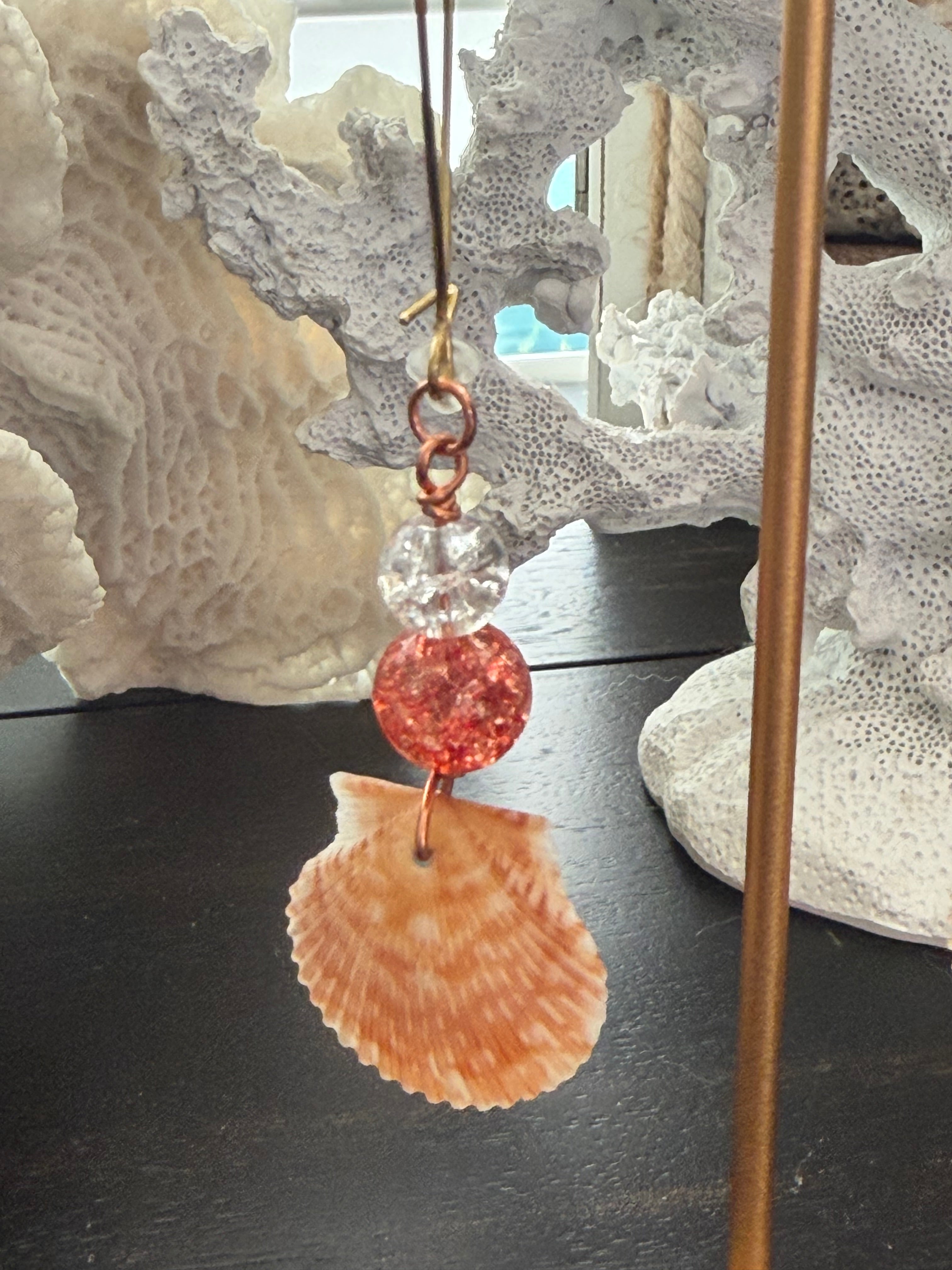 Tangerine Sweetness Orange Calico Scallop Copper Wire Earrings