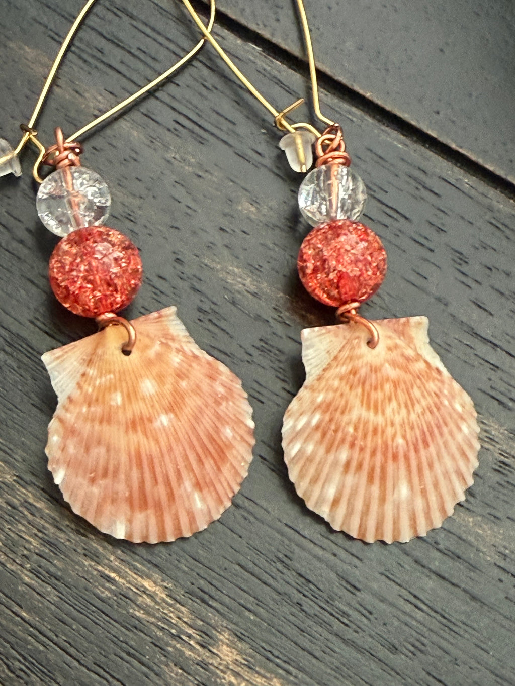 Tangerine Sweetness Orange Calico Scallop Copper Wire Earrings