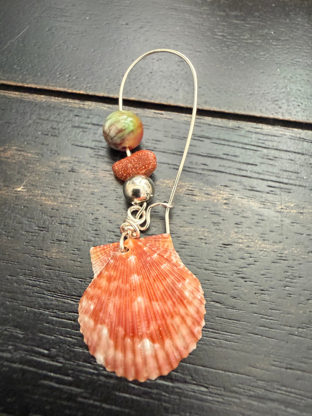 Terracotta Tide Scallop Silver Wire Earrings