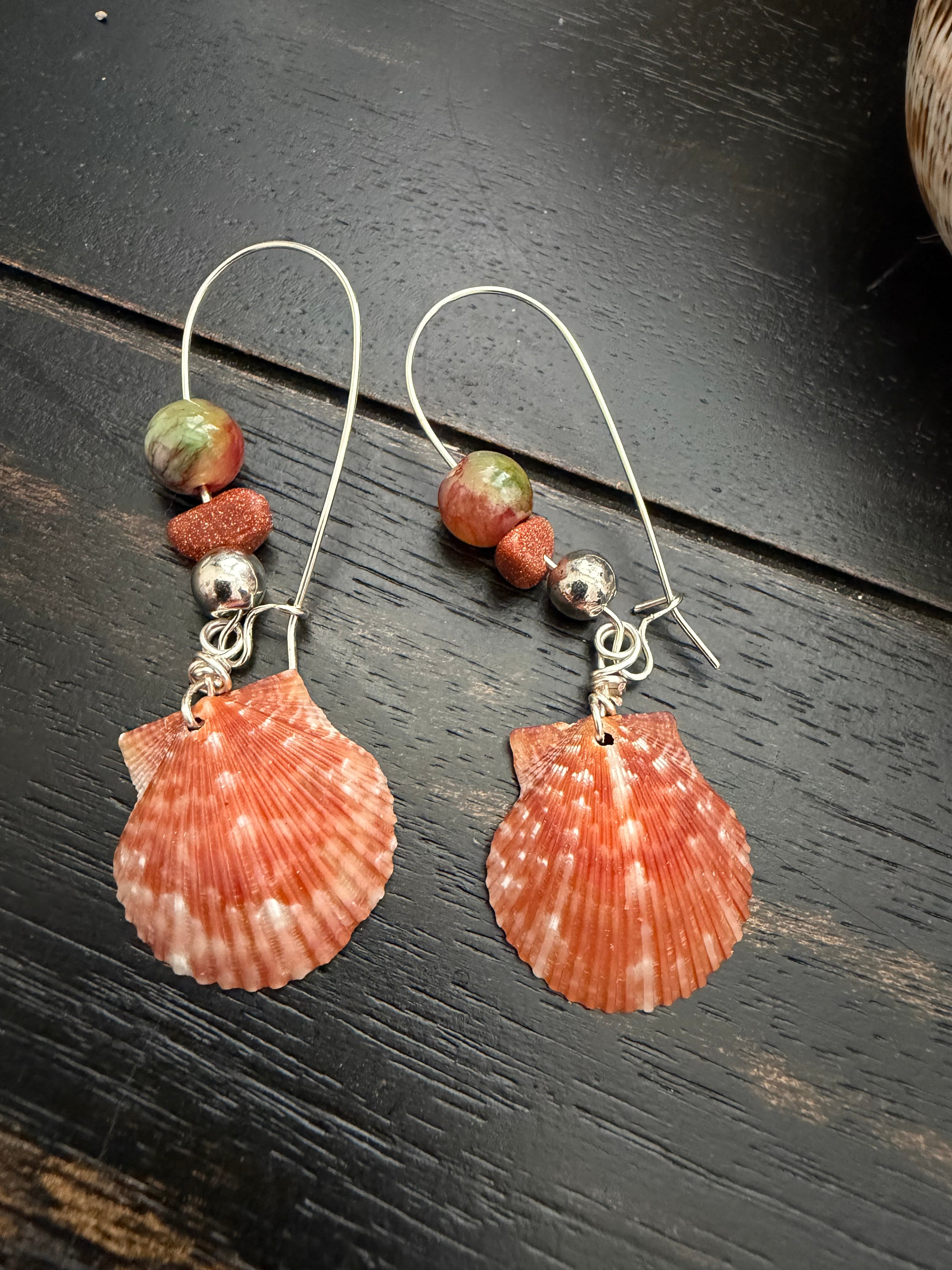 Terracotta Tide Scallop Silver Wire Earrings