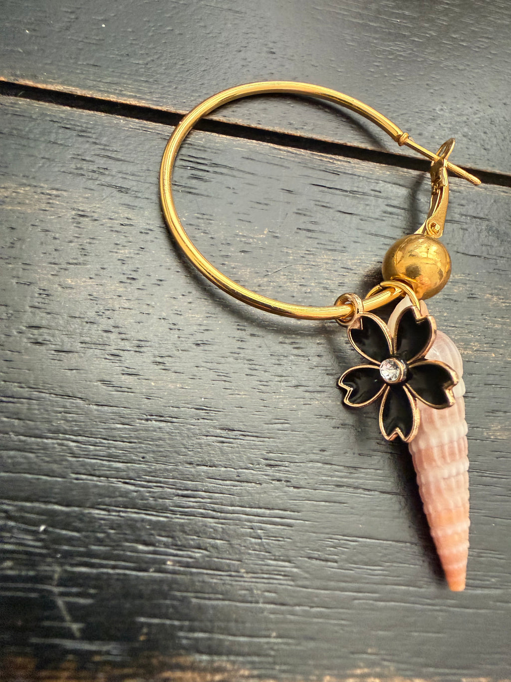 Midnight Bloom Auger Shell Gold Hoop Earrings