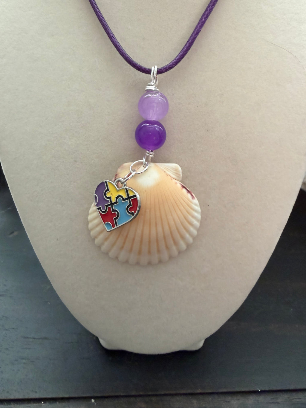 Heartfelt Power Awareness Puzzle Heart Shell Necklace