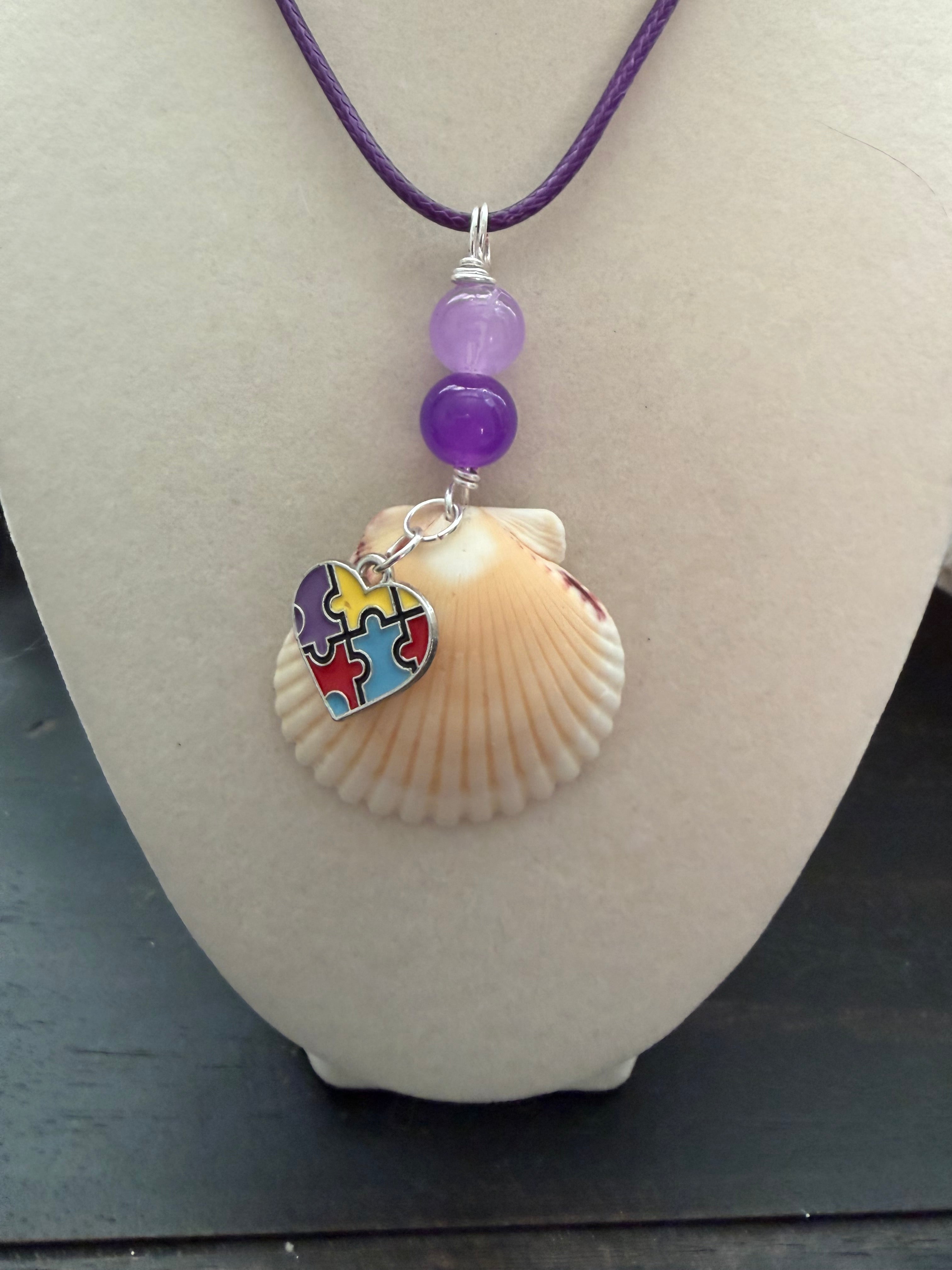 Heartfelt Power Awareness Puzzle Heart Shell Necklace