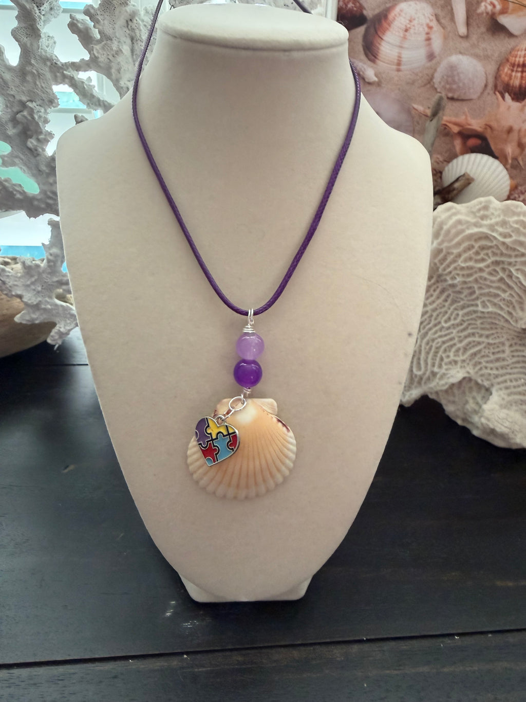 Heartfelt Power Awareness Puzzle Heart Shell Necklace