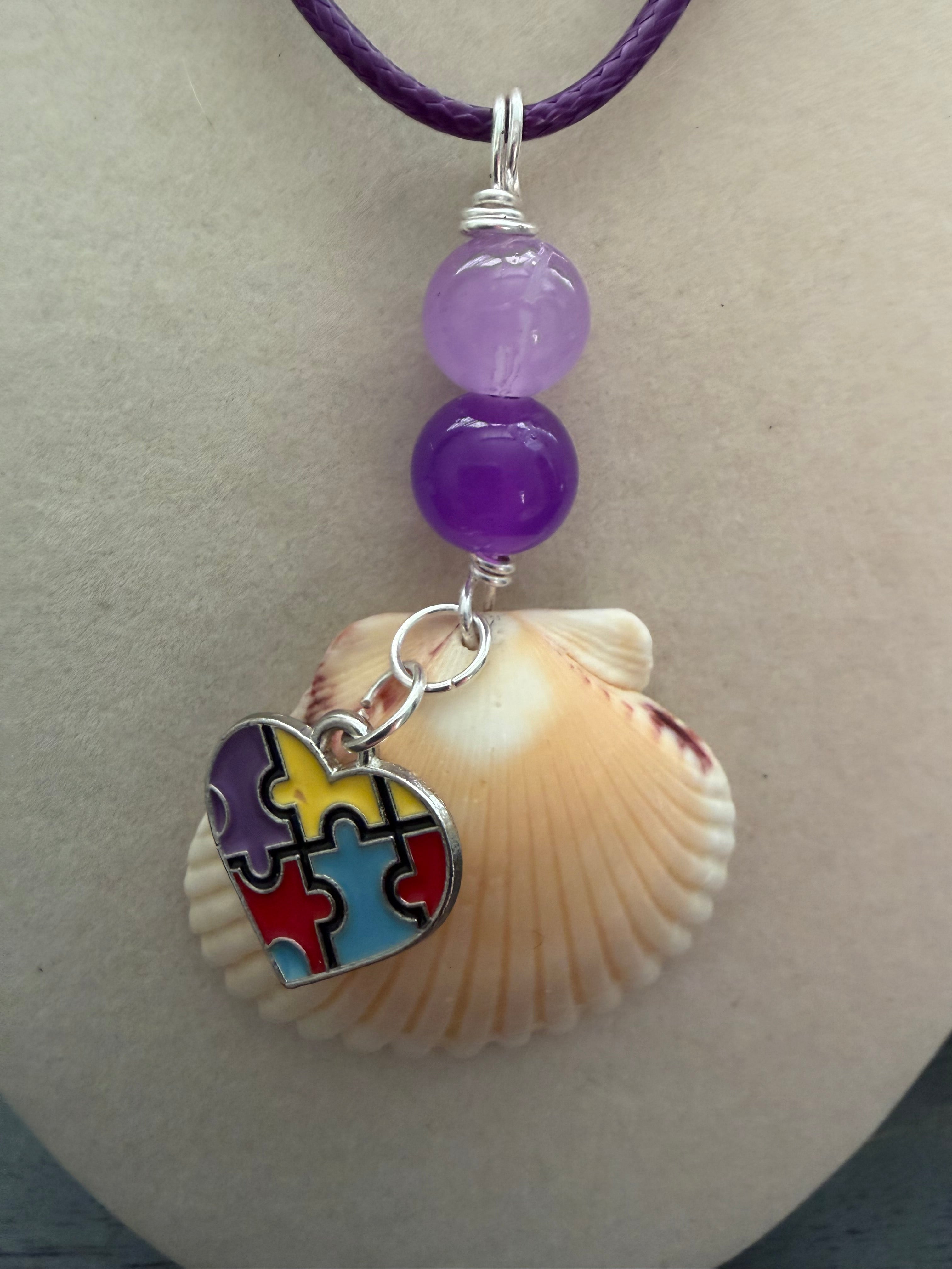 Heartfelt Power Awareness Puzzle Heart Shell Necklace
