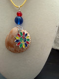 Autism Awareness Sunflower Puzzle Charm Calico Scallop Shell Necklace