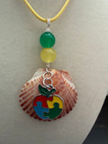 Teacher's Tide Autism Awareness Puzzle Apple Calico Scallop Shell Necklace