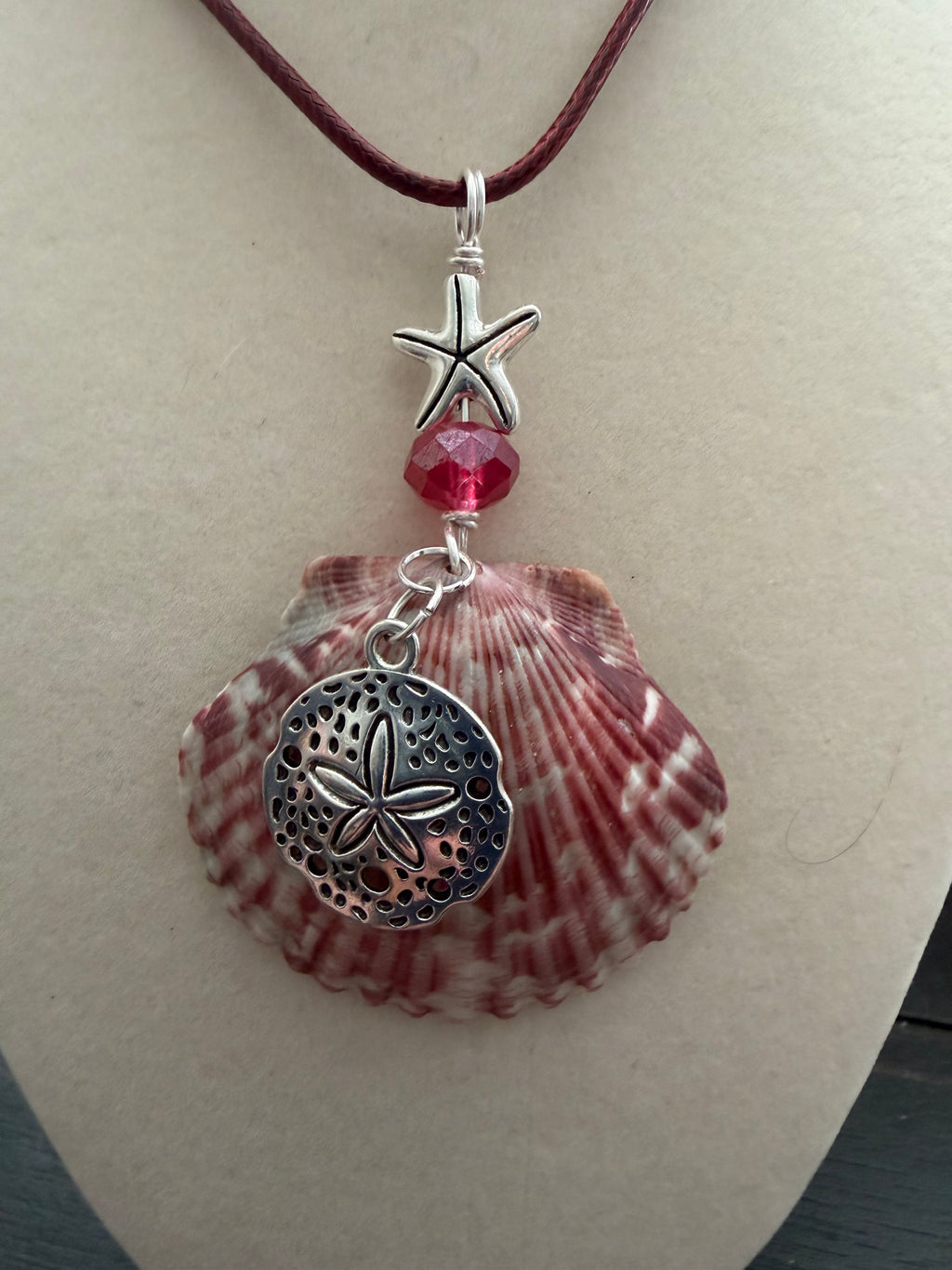 Charming Crimson Pink Calico Scallop Necklace