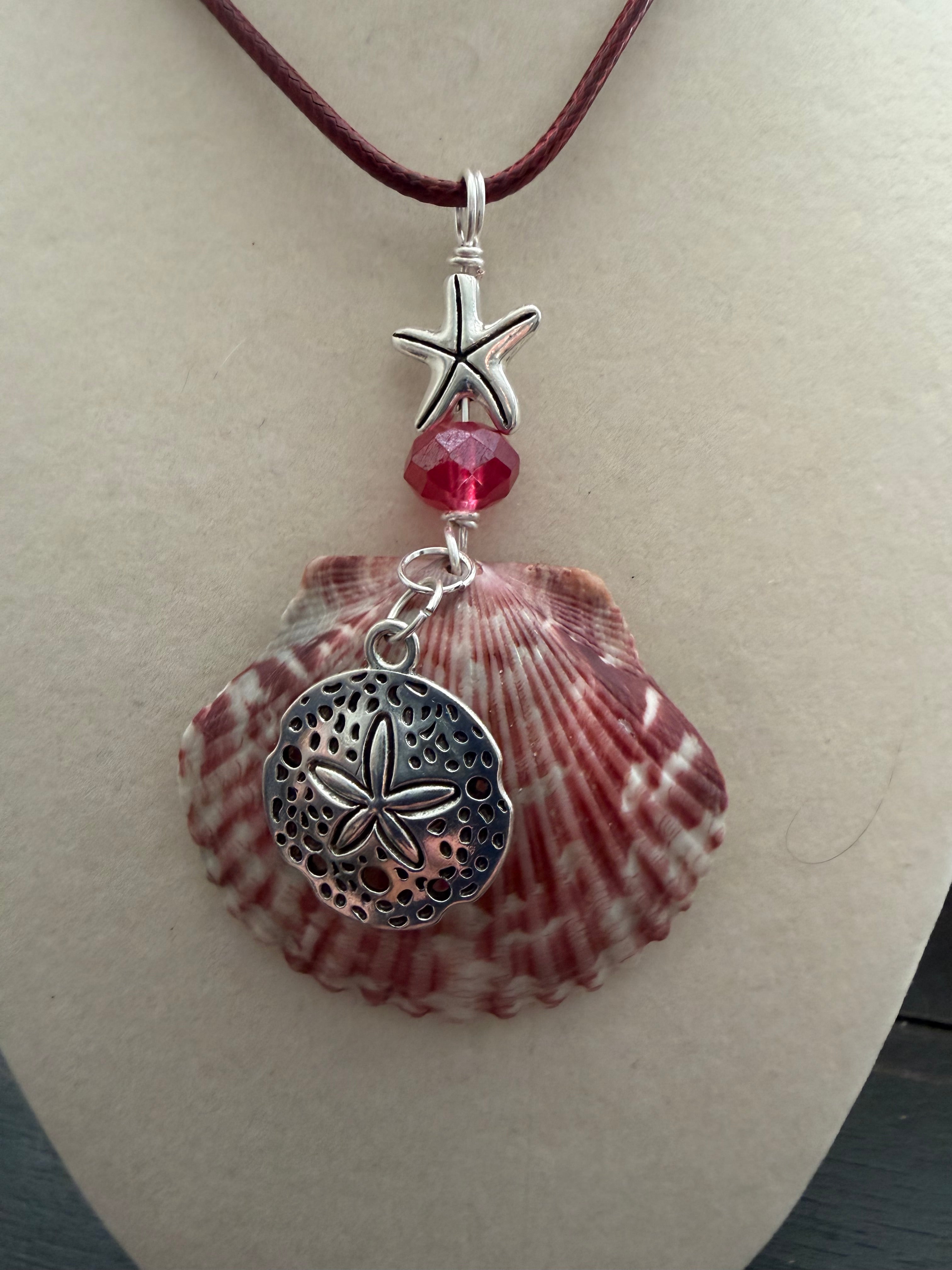 Charming Crimson Pink Calico Scallop Necklace