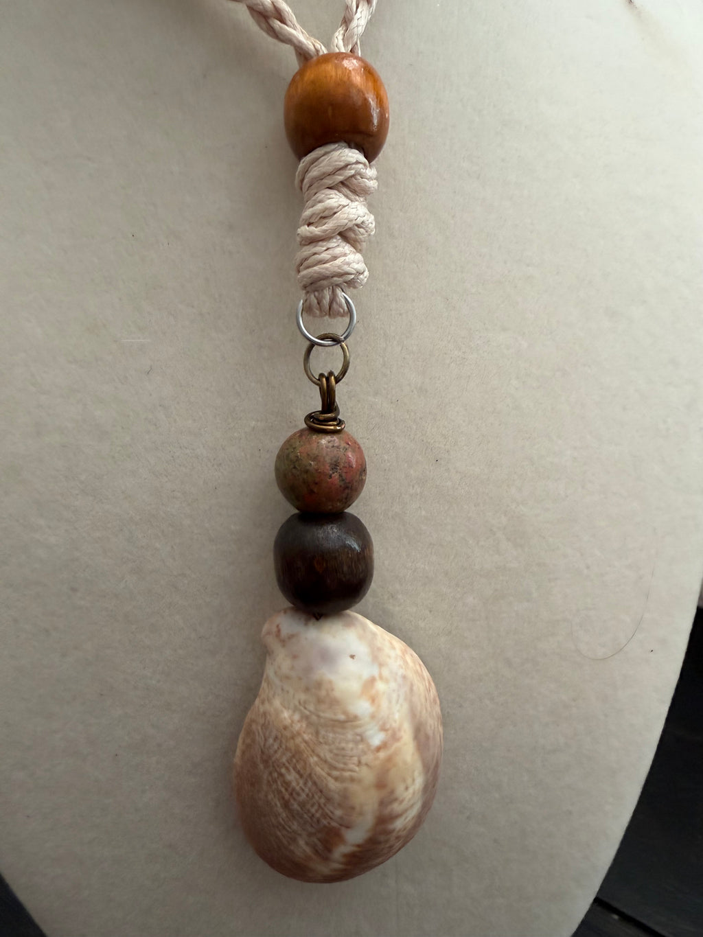Dagwood the Driftwood Slipper Shell Macramé Necklace