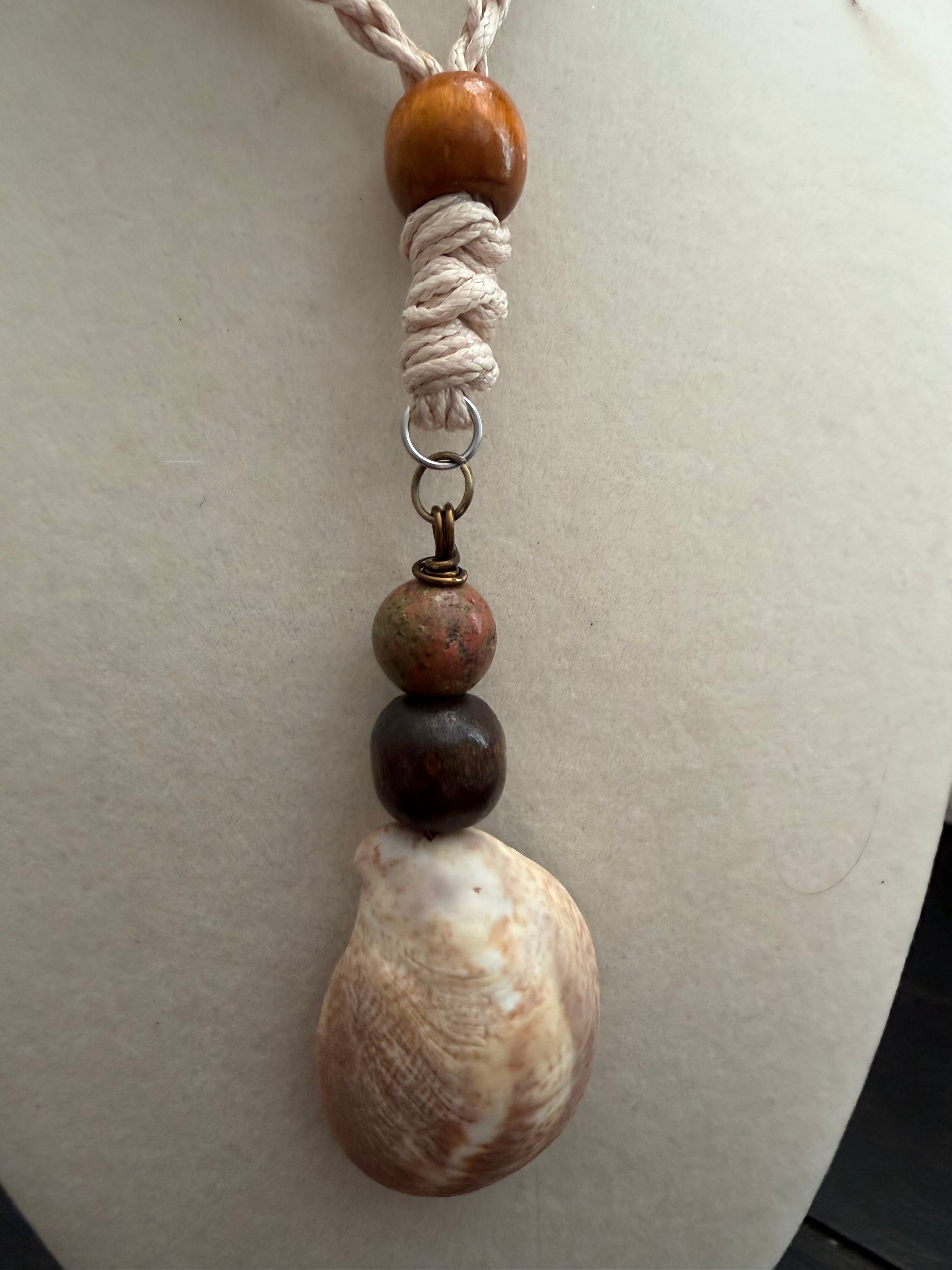 Dagwood the Driftwood Slipper Shell Macramé Necklace