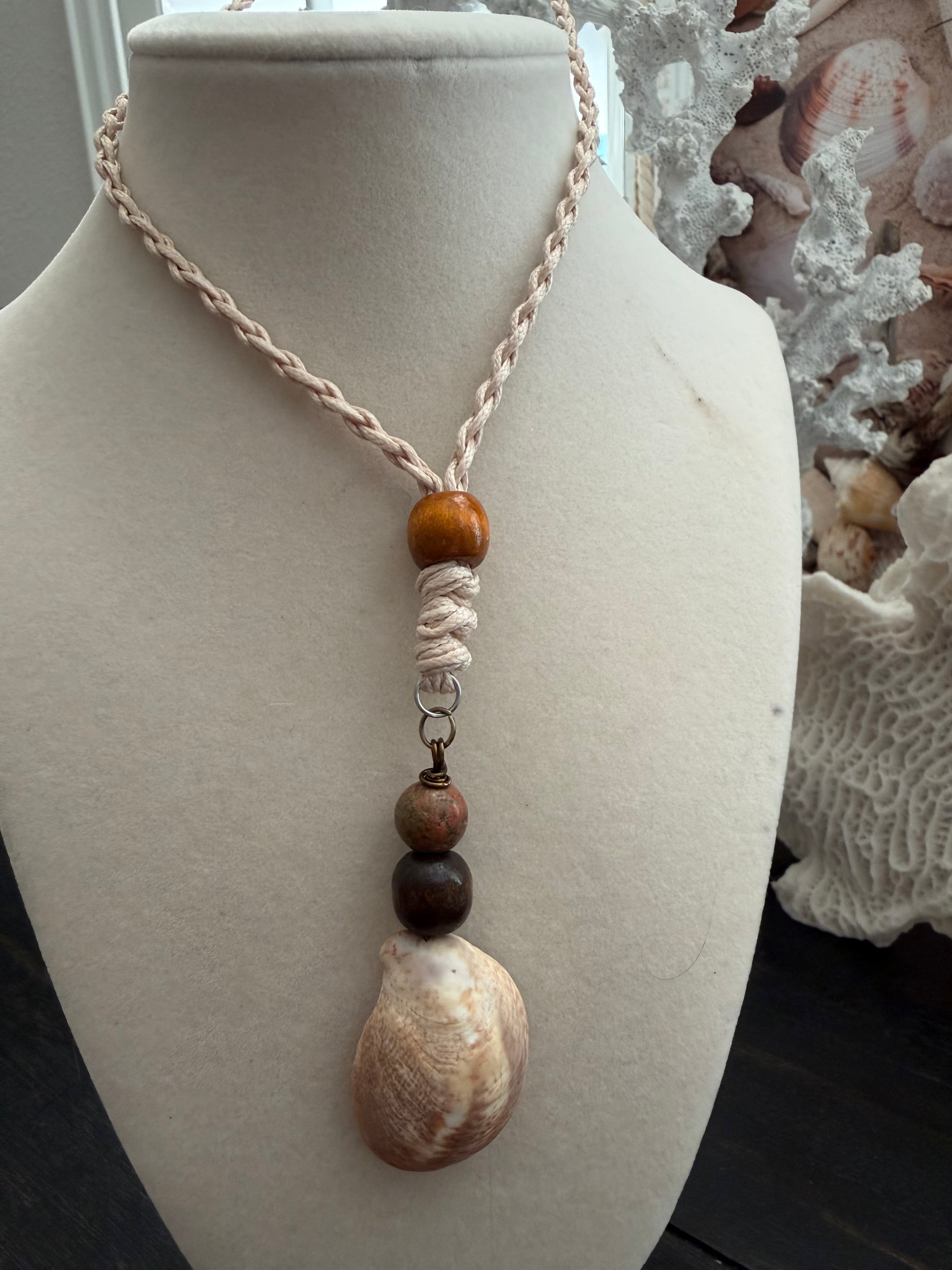 Dagwood the Driftwood Slipper Shell Macramé Necklace