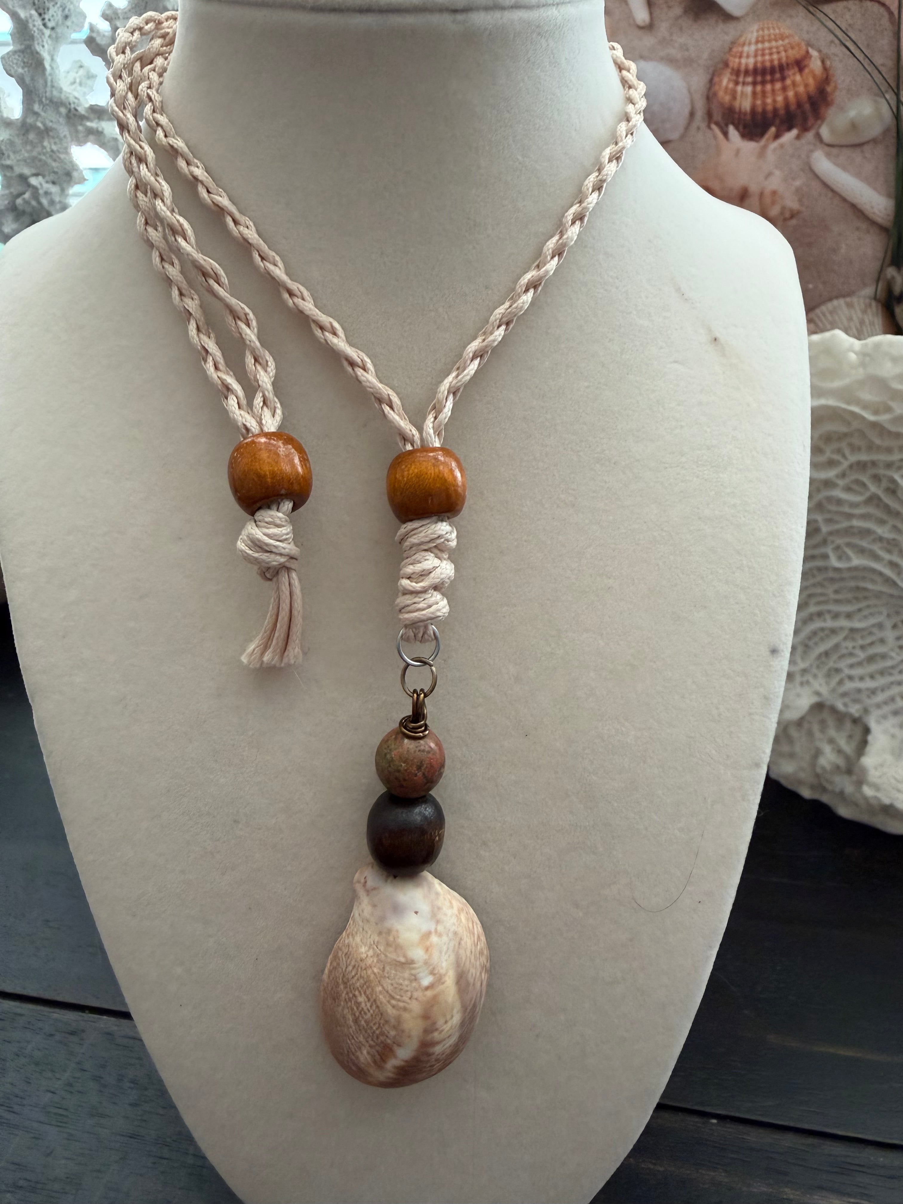 Dagwood the Driftwood Slipper Shell Macramé Necklace