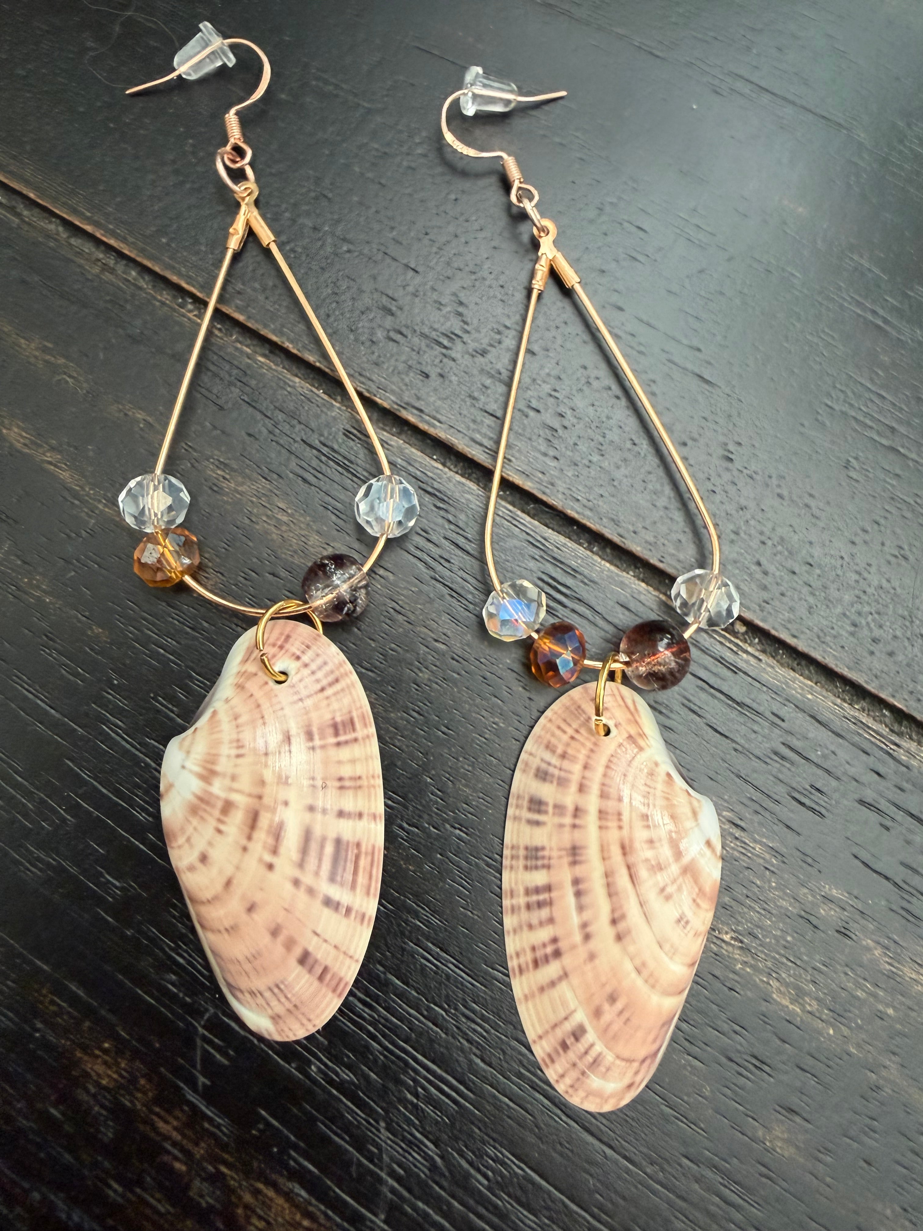 Beaded Tidal Drift Shell Earrings