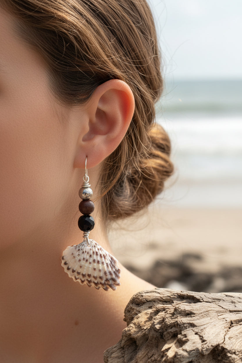 Spellbound Angel Wing Shell Earrings Handmade Coastal Crystal Boho Beach Jewelry