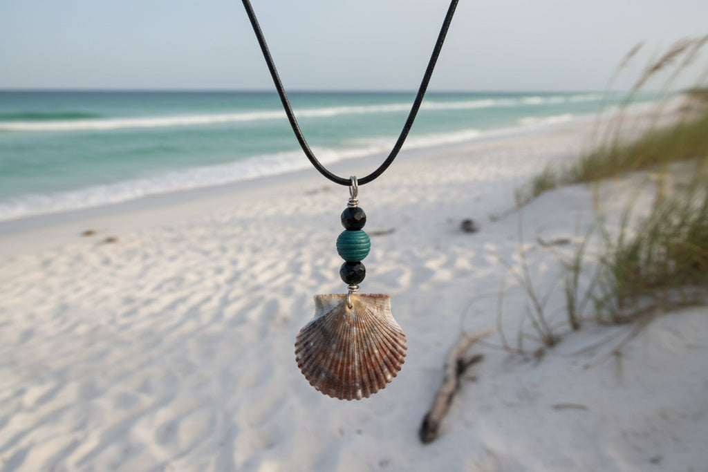 Stormy Turquoise Shore Scallop Necklace