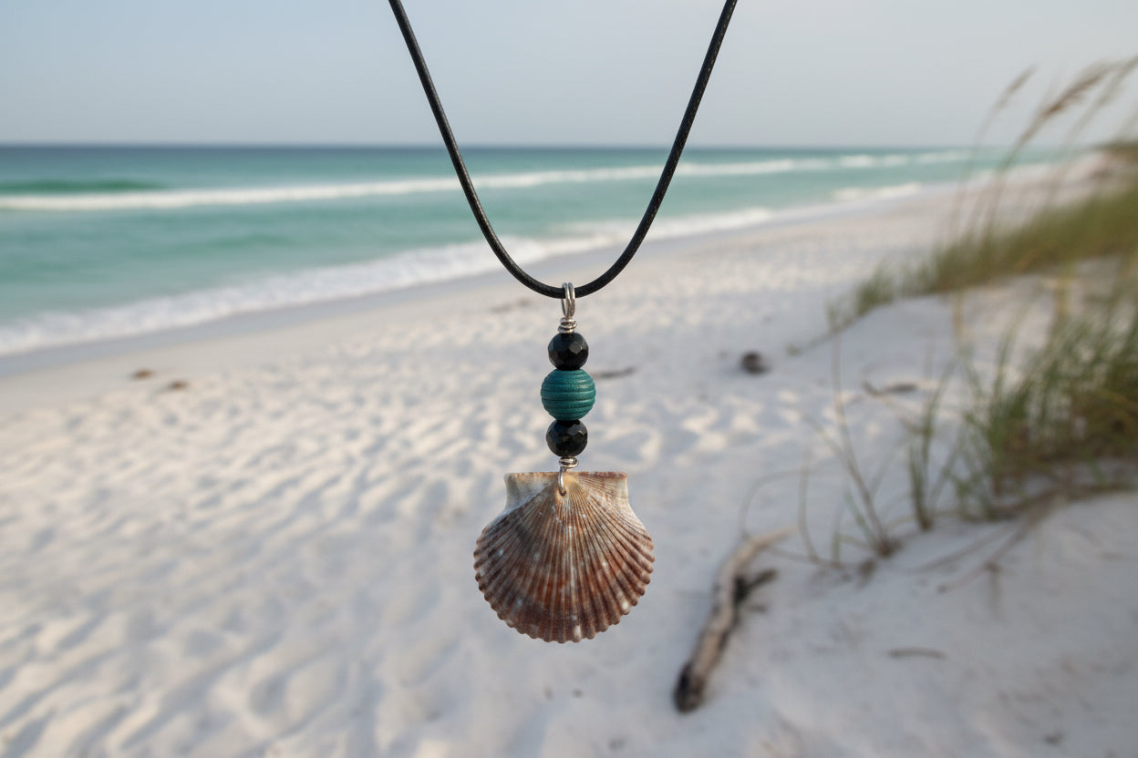 Stormy Turquoise Shore Scallop Necklace
