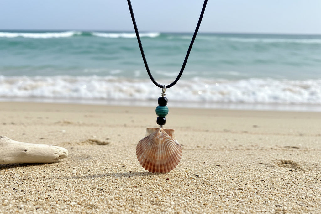 Stormy Turquoise Shore Scallop Necklace