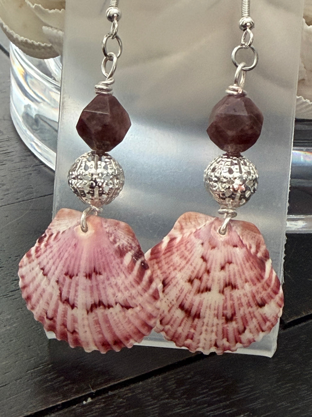 Amethyst Silver Tide Scallop Shell Earrings