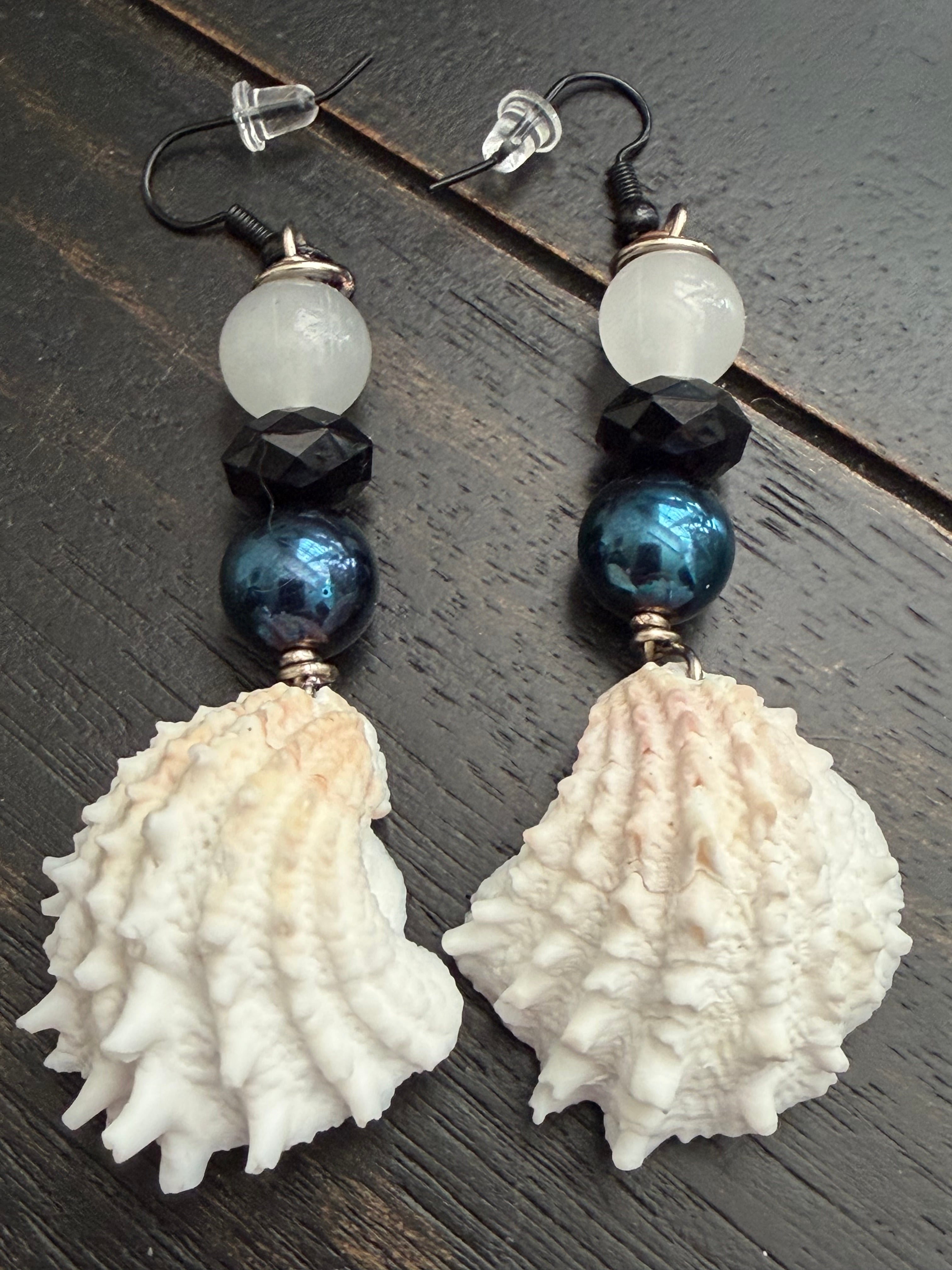 Mysterious Moonstone Depths Shell Earrings
