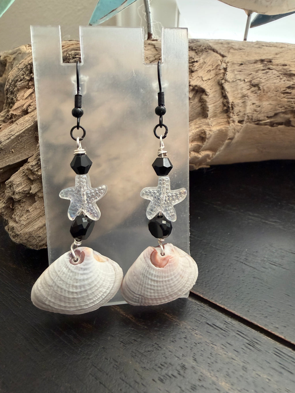 Starfish & Onyx Clam Shell Earrings