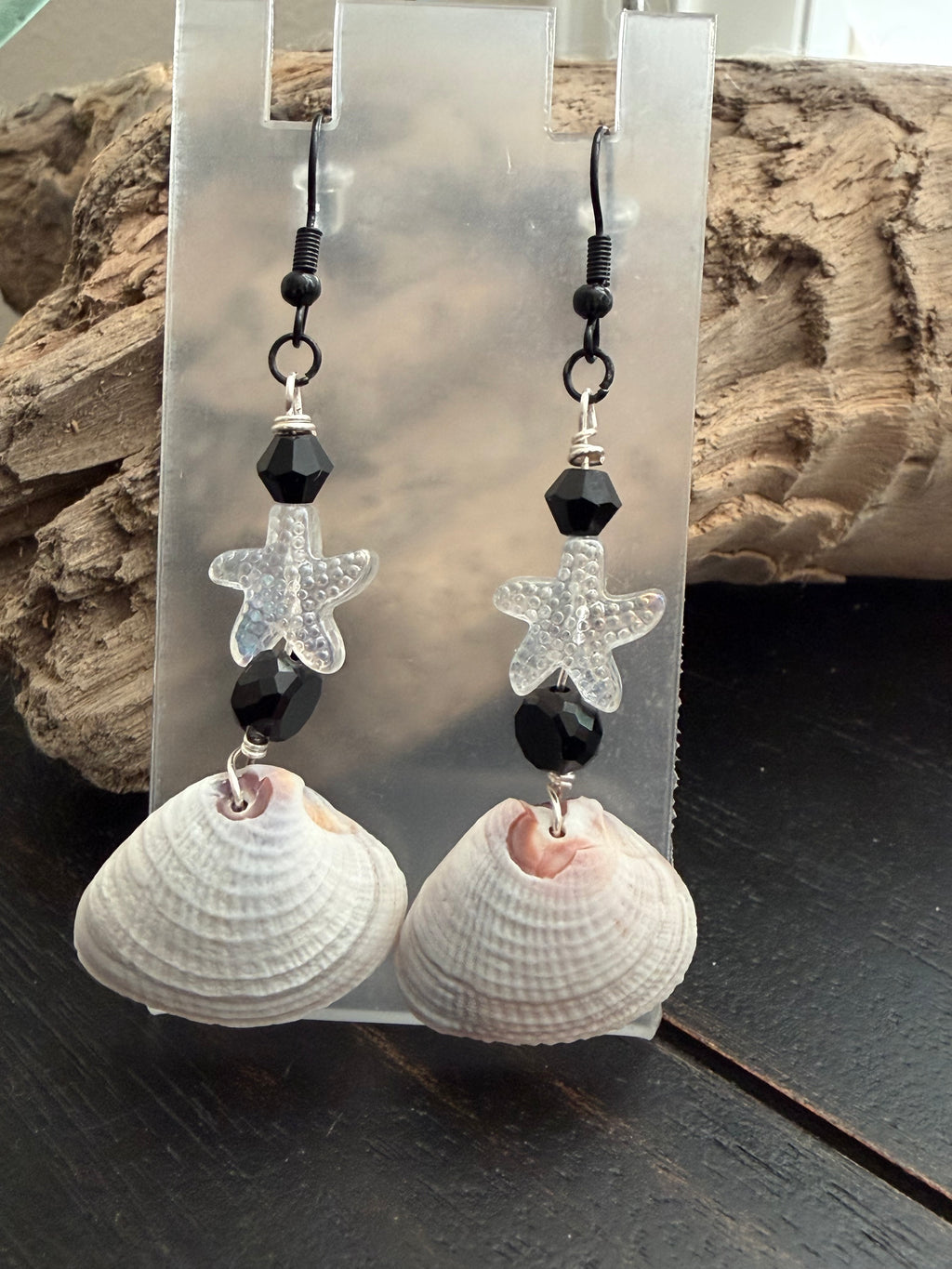 Starfish & Onyx Clam Shell Earrings