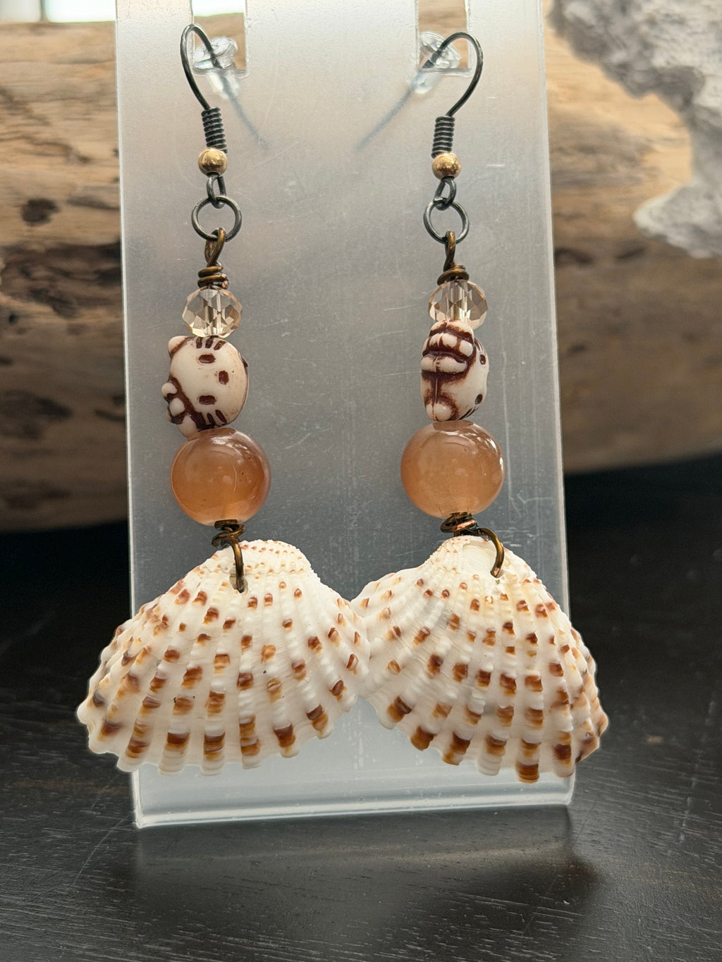 Tribal Cheetah Peach Cardita Shell Earrings
