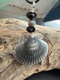 Smokey Shores Scallop Shell Necklace – Black Crystal & Silver on Black Cord
