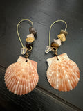 Golden Shore – Scallop Shell & Raw Quartz Chip Earrings on Gold Kidney Ear Wires
