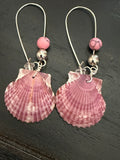 Mauve Tide – Dusty Rose Scallop Shell & Pink Turquoise Earrings on Silver Kidney Ear Wires