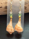 Seafoam Tulip – Tulip Shell & Seafoam Crystal Earrings on Gold Ear Wires
