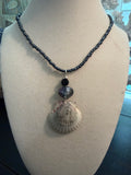 Galaxy Shore – Calico Scallop Shell Necklace on Hematite Bead Chain