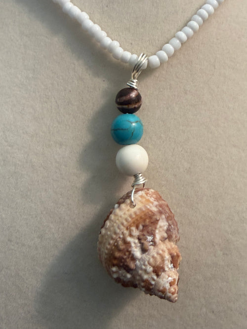 Chestnut Sands – Chestnut Turban Shell Necklace on White Bead Chain