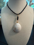 Secret Shore – Dual-Sided Prickly Cockle Shell Necklace on Black Seed Bead Chain