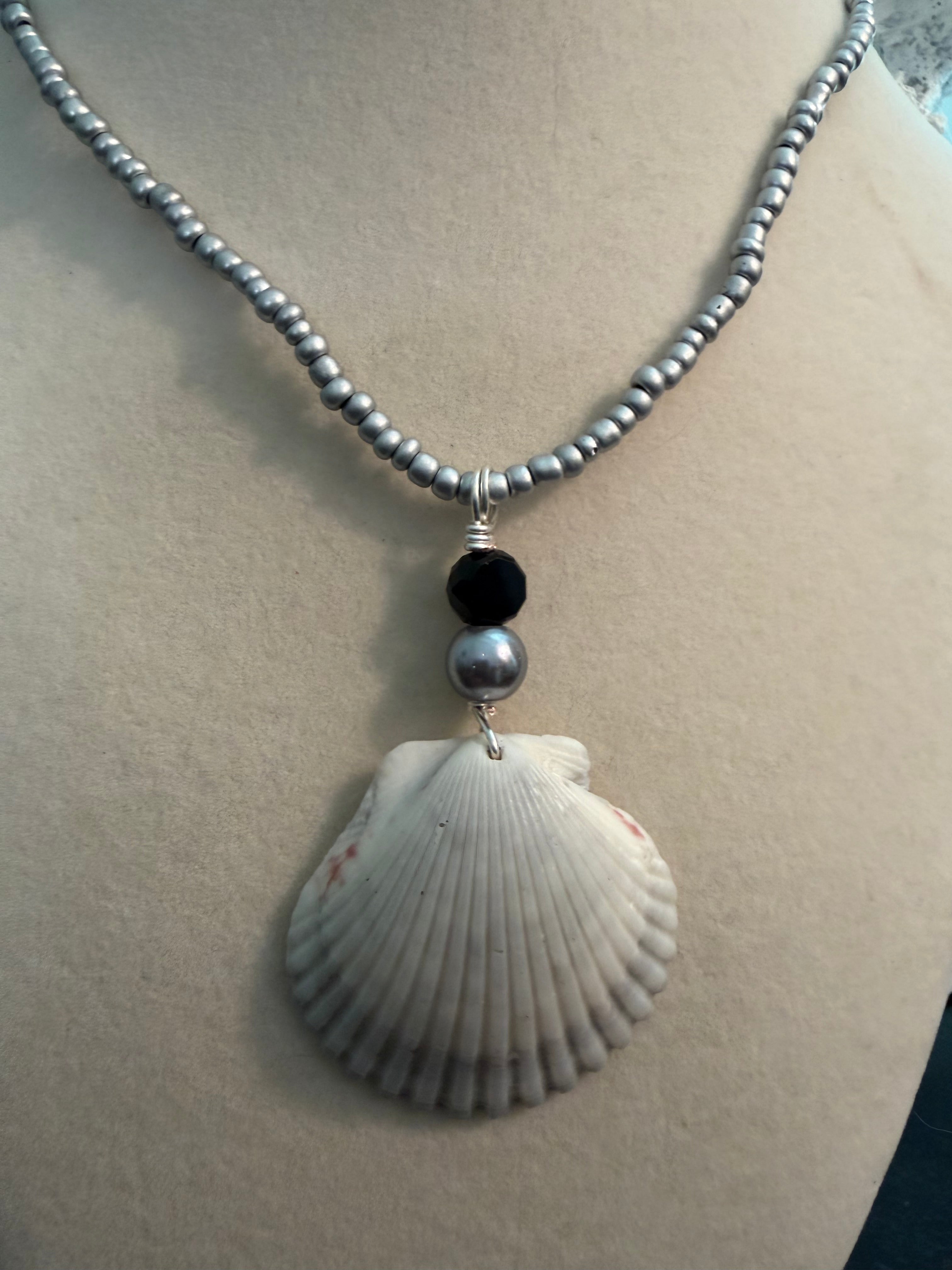 Ocean Spell Pearl on Silver Hematite Bead Chain