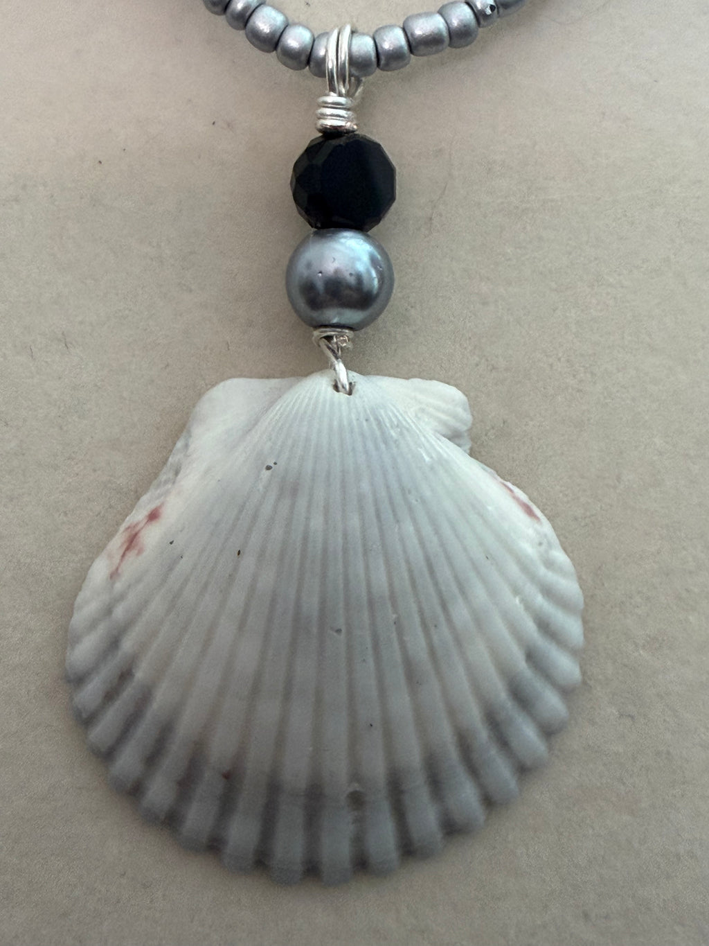 Ocean Spell Pearl on Silver Hematite Bead Chain