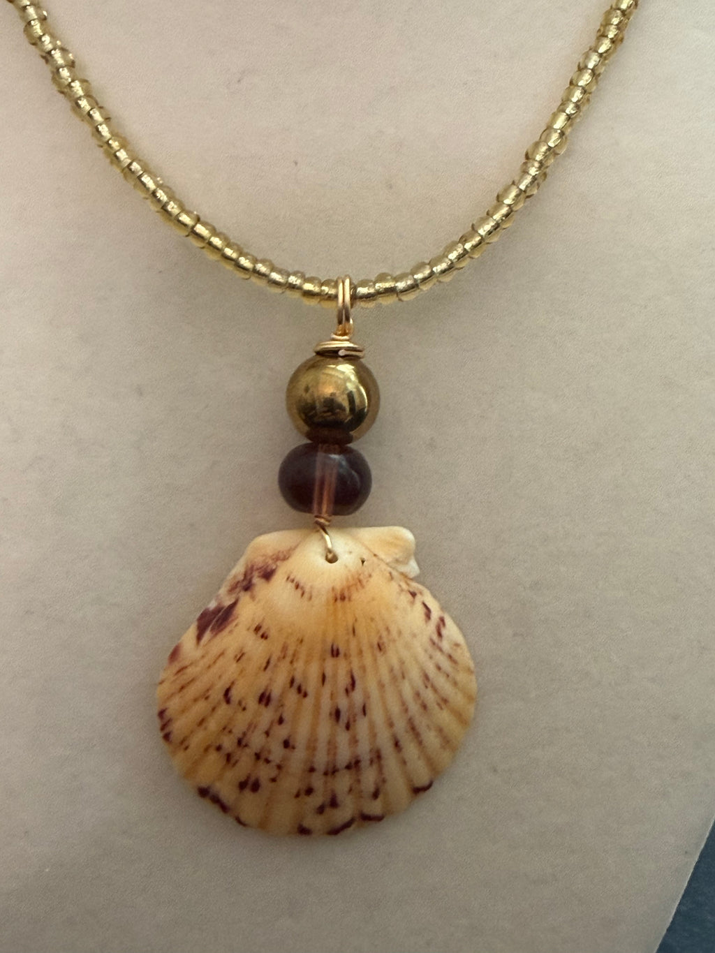 Golden Dusk Calico Scallop Shell Necklace