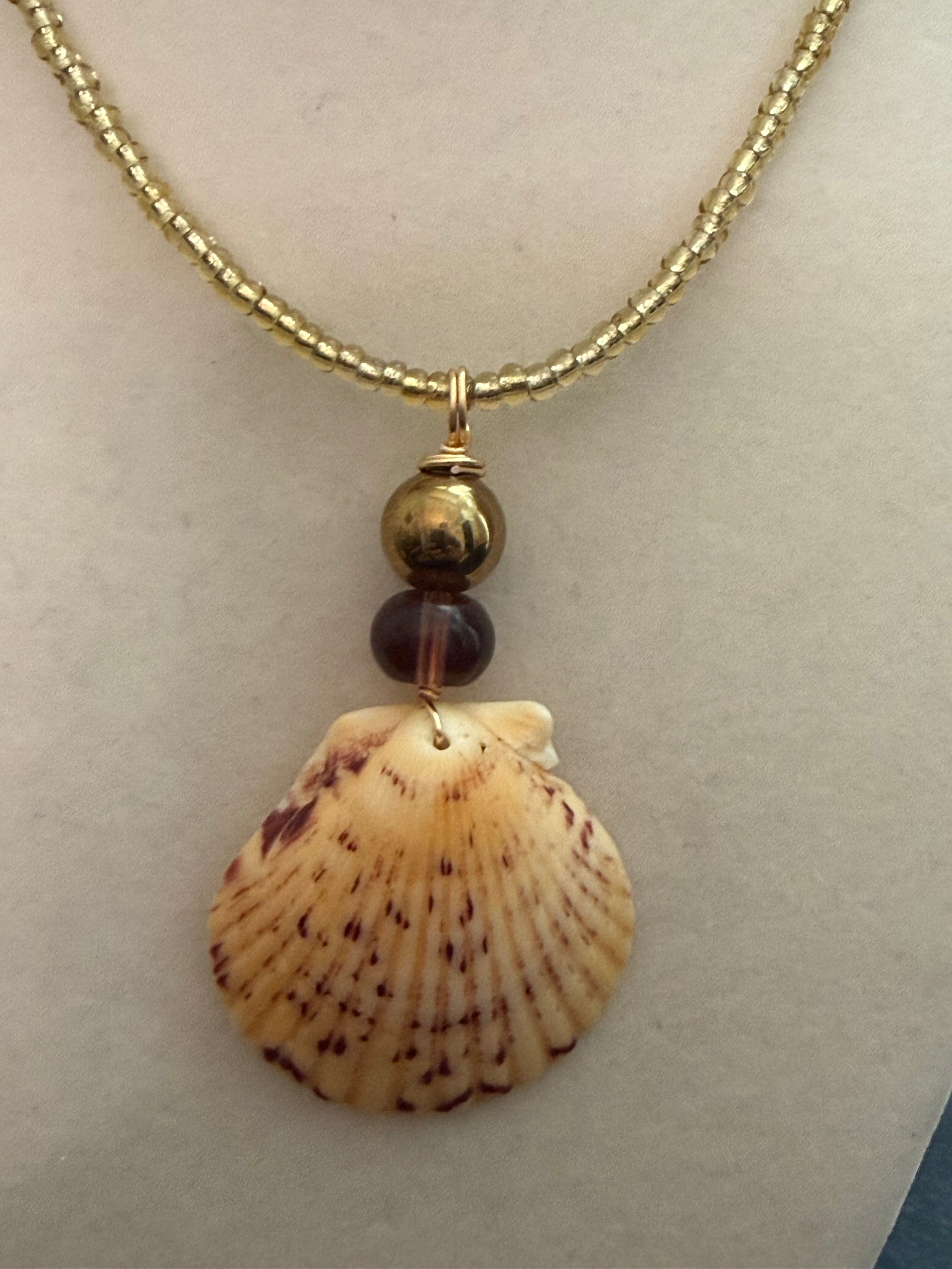 Golden Dusk Calico Scallop Shell Necklace