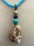 Turquoise Seashores – Chestnut Turban Shell Necklace on Sky Blue Bead Chain