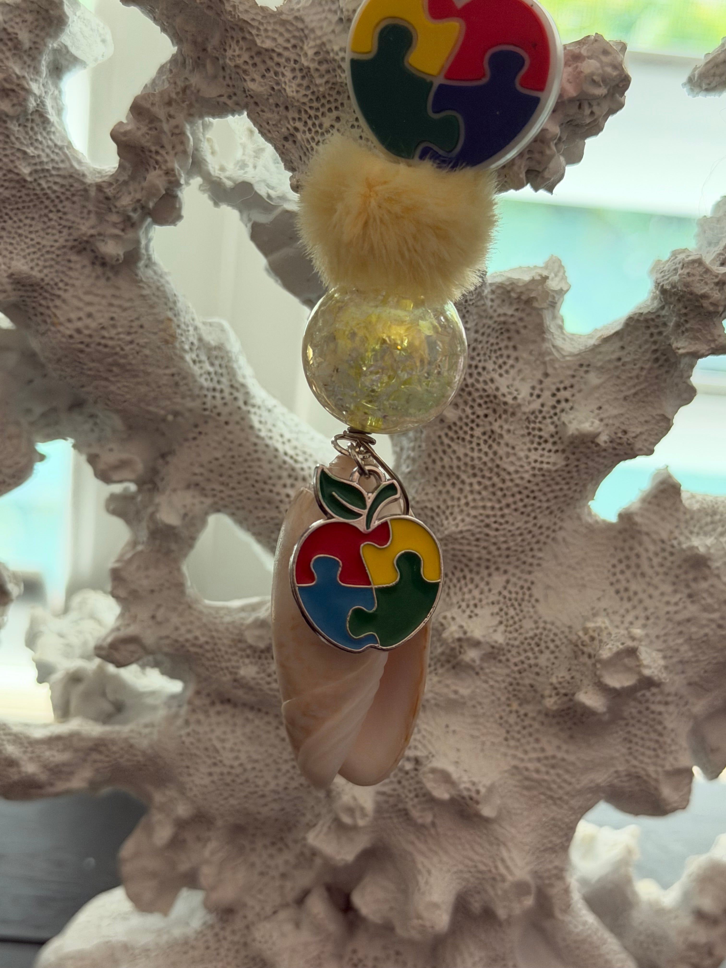 Puzzle & Shore – Autism Awareness Shell & Charm Keychain