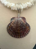Drift Enchantment – Calico Scallop Shell Necklace on Puka Shell Chip Chain