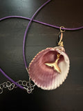 Twin Shores – Prickly Cockle Shell & Black Onyx Necklace on Purple Waxed Cord